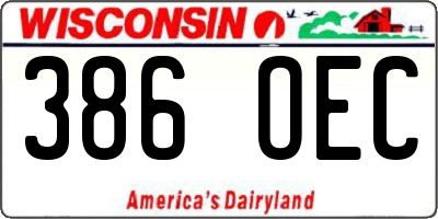 WI license plate 386OEC
