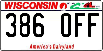 WI license plate 386OFF