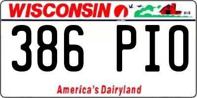 WI license plate 386PIO