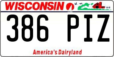 WI license plate 386PIZ