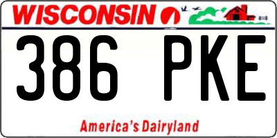 WI license plate 386PKE