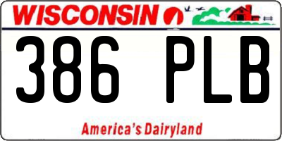 WI license plate 386PLB