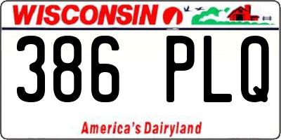 WI license plate 386PLQ