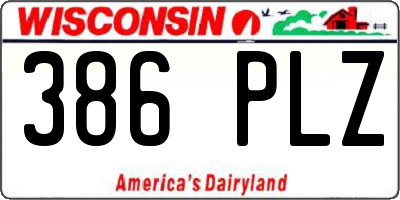 WI license plate 386PLZ