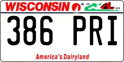 WI license plate 386PRI