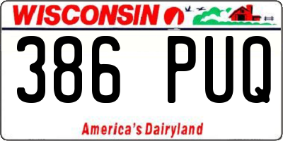 WI license plate 386PUQ