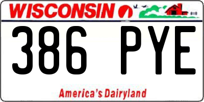 WI license plate 386PYE