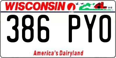 WI license plate 386PYO