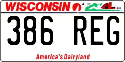 WI license plate 386REG