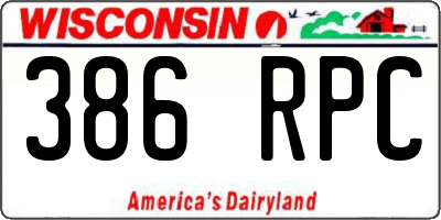 WI license plate 386RPC