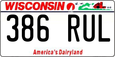 WI license plate 386RUL