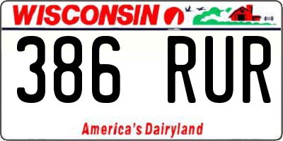 WI license plate 386RUR