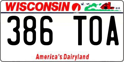 WI license plate 386TOA