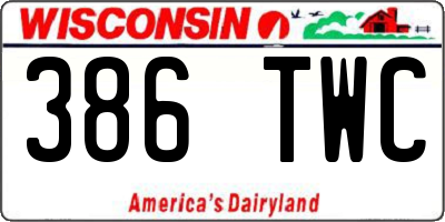 WI license plate 386TWC