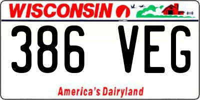 WI license plate 386VEG