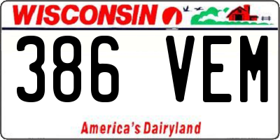 WI license plate 386VEM
