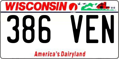 WI license plate 386VEN