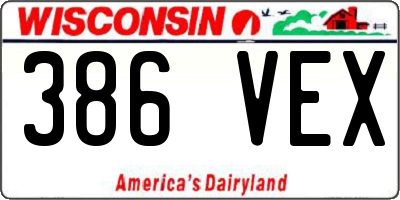 WI license plate 386VEX
