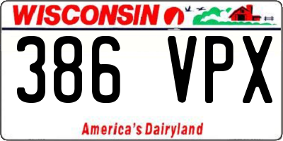 WI license plate 386VPX