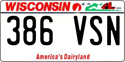 WI license plate 386VSN