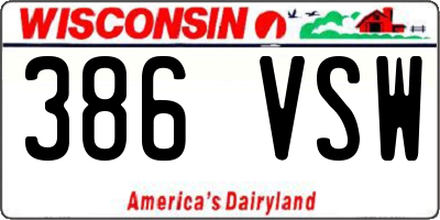 WI license plate 386VSW