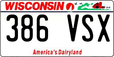 WI license plate 386VSX