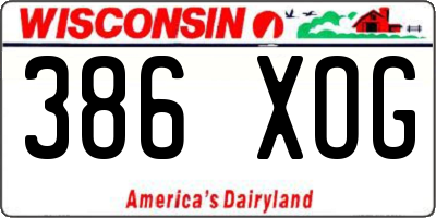 WI license plate 386XOG