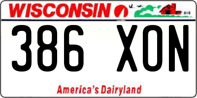 WI license plate 386XON