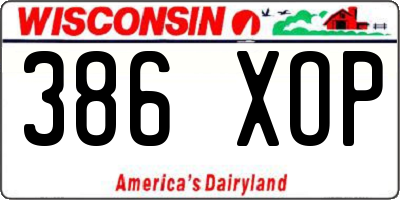 WI license plate 386XOP