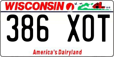 WI license plate 386XOT