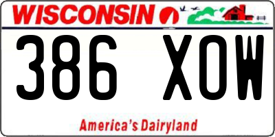 WI license plate 386XOW