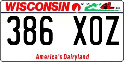 WI license plate 386XOZ