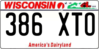 WI license plate 386XTO