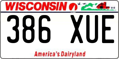 WI license plate 386XUE