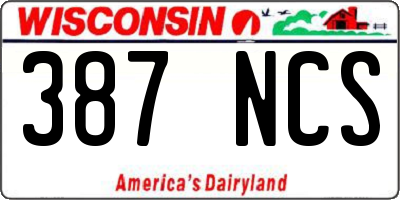 WI license plate 387NCS