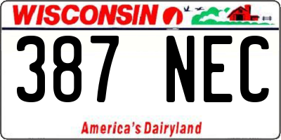 WI license plate 387NEC
