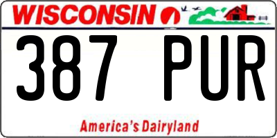 WI license plate 387PUR
