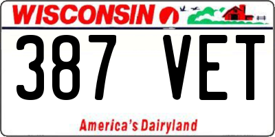 WI license plate 387VET