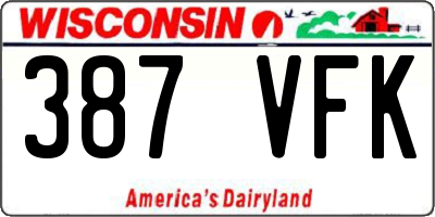 WI license plate 387VFK