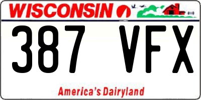 WI license plate 387VFX