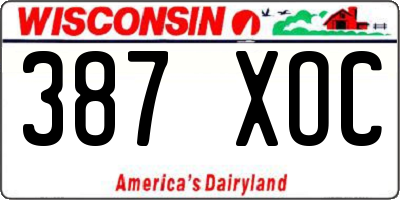 WI license plate 387XOC