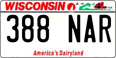 WI license plate 388NAR