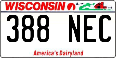 WI license plate 388NEC