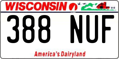 WI license plate 388NUF