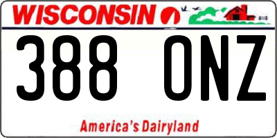 WI license plate 388ONZ