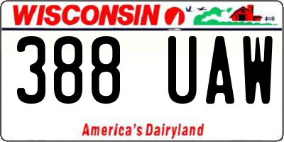 WI license plate 388UAW
