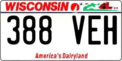 WI license plate 388VEH