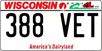 WI license plate 388VET