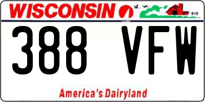 WI license plate 388VFW