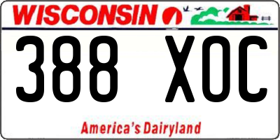 WI license plate 388XOC